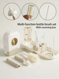 SHEIN Baby Silicone Portable Bottle Brush Set, Newborn Cleaning Brush For Travel, Multi-Function Bottle Drying Rack & Storage Box