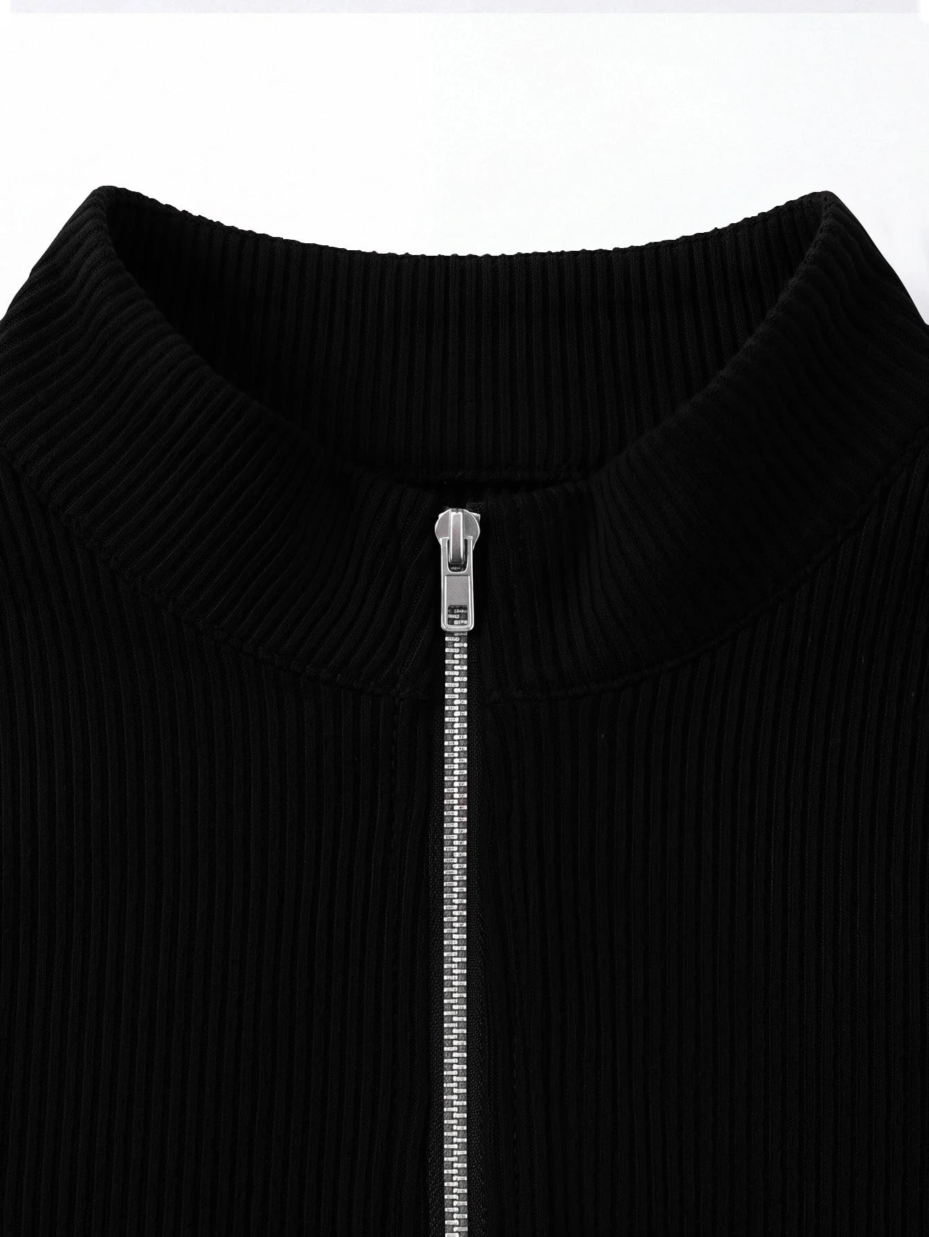 SHEIN Balvessa Women All-Match Commute Casual Slim Fit Ribbed Texture Turtleneck Zipper Long-Sleeved T-Shirt