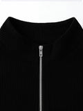 SHEIN Balvessa Women All-Match Commute Casual Slim Fit Ribbed Texture Turtleneck Zipper Long-Sleeved T-Shirt