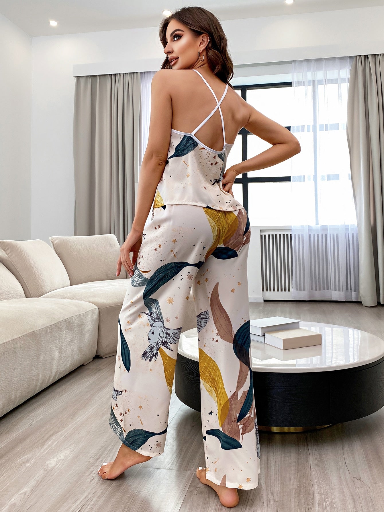  | SHEIN Bird & Leaf Print Crisscross Back PJ Set | PJ Set | Shein | OneHub