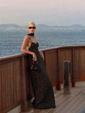 SHEIN Black Polka Dot Maxi Dress, Backless Cami Dress With Choker Scarf For Women Party Elegant Summer