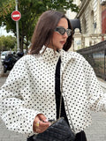 SHEIN Blogger New Autumn Women's Polka Dot Print Drawstring Dropped Shoulder Loose Style Jacket White, Casual Everyday