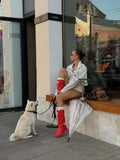 SHEIN Blogger New Autumn Women's Polka Dot Print Drawstring Dropped Shoulder Loose Style Jacket White, Casual Everyday