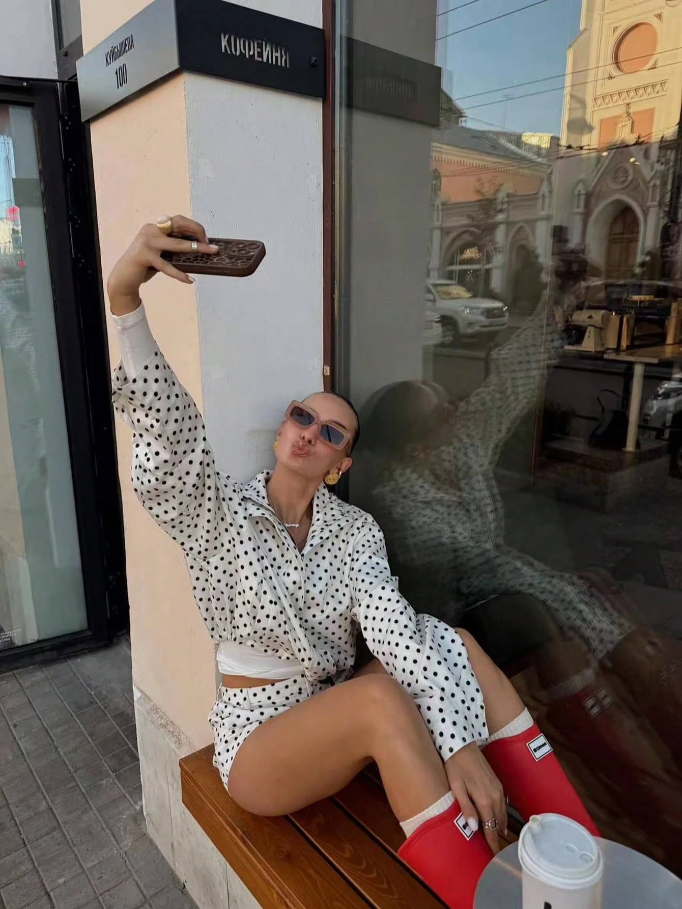 SHEIN Blogger New Autumn Women's Polka Dot Print Drawstring Dropped Shoulder Loose Style Jacket White, Casual Everyday