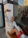 SHEIN Blogger New Autumn Women's Polka Dot Print Drawstring Dropped Shoulder Loose Style Jacket White, Casual Everyday