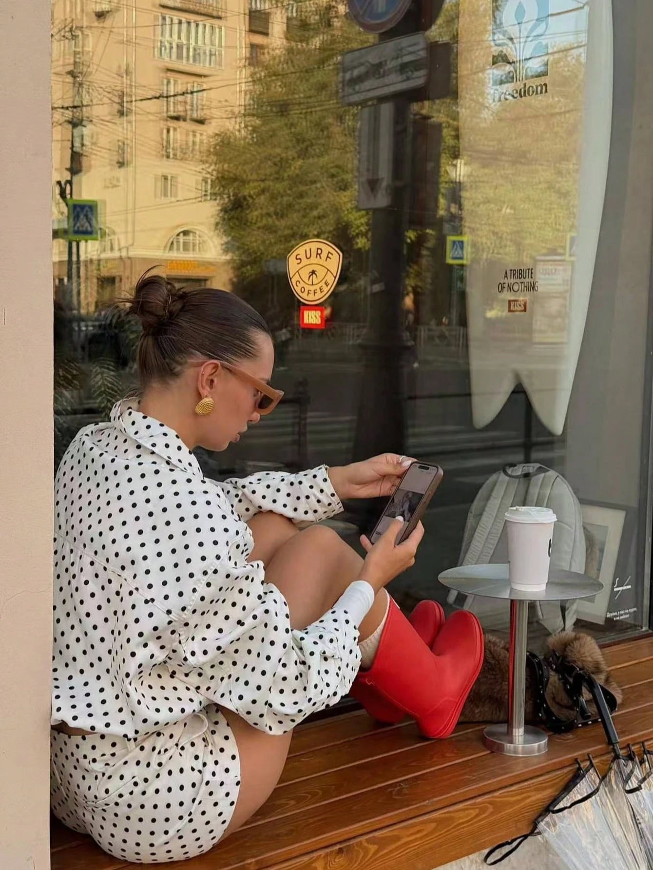 SHEIN Blogger New Autumn Women's Polka Dot Print Drawstring Dropped Shoulder Loose Style Jacket White, Casual Everyday