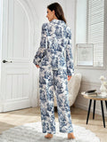  | SHEIN Blue & White Tree Print Lapel Collared Long Sleeve Pajama Set | Night Dress | Shein | OneHub
