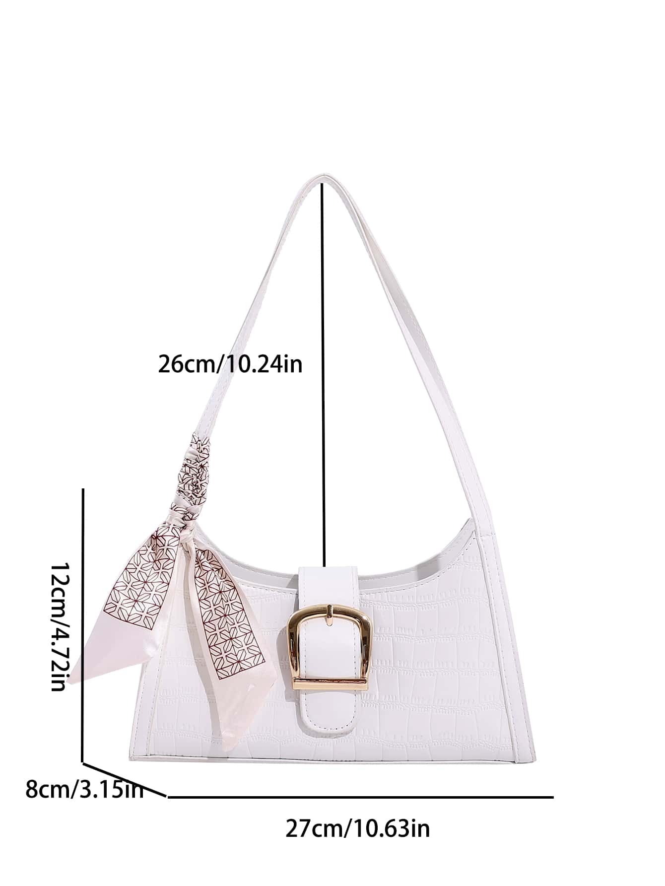  | SHEIN Bow Decor White Alligator Pattern Silk Scarf Decorated Armpit Bag | Bags | Shein | OneHub