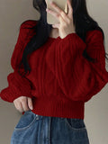 SHEIN Calvaya Short Crew Neck Solid Color Knit Sweater For Spring/Autumn,Long Sleeve Tops