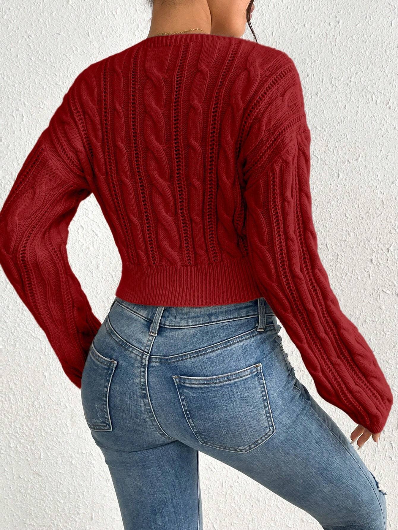 SHEIN Calvaya Short Crew Neck Solid Color Knit Sweater For Spring/Autumn,Long Sleeve Tops