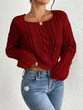 SHEIN Calvaya Short Crew Neck Solid Color Knit Sweater For Spring/Autumn,Long Sleeve Tops