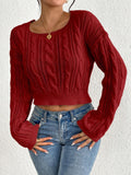 SHEIN Calvaya Short Crew Neck Solid Color Knit Sweater For Spring/Autumn,Long Sleeve Tops