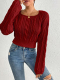 SHEIN Calvaya Short Crew Neck Solid Color Knit Sweater For Spring/Autumn,Long Sleeve Tops