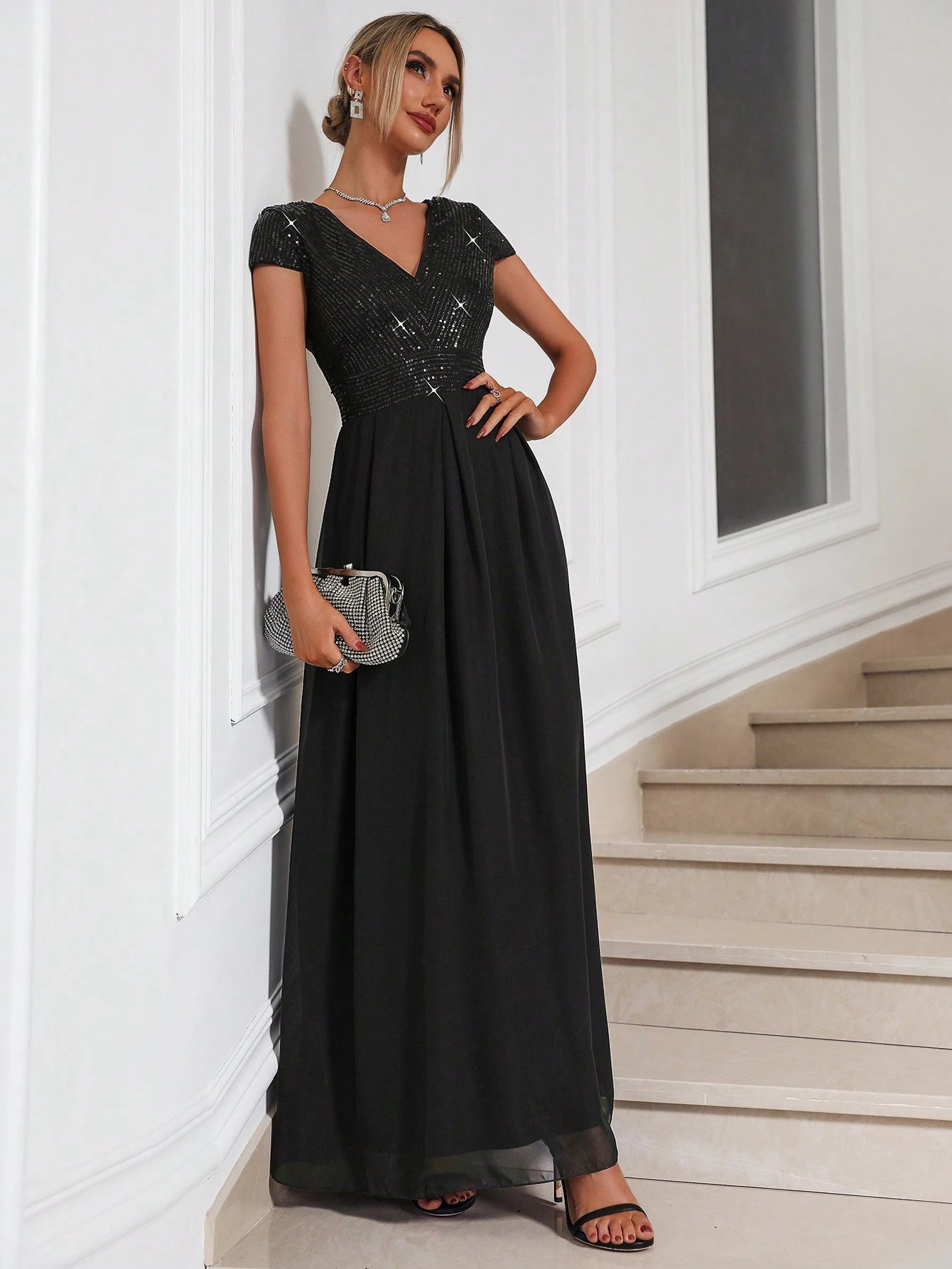 maxi shein prom dresses Shein Keyhole Neck Mermaid Hem Sequins Maxi Prom Dress