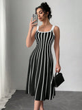 SHEIN Chiquease Women's Simple Fashion Striped Print Dress, Suitable For Summer