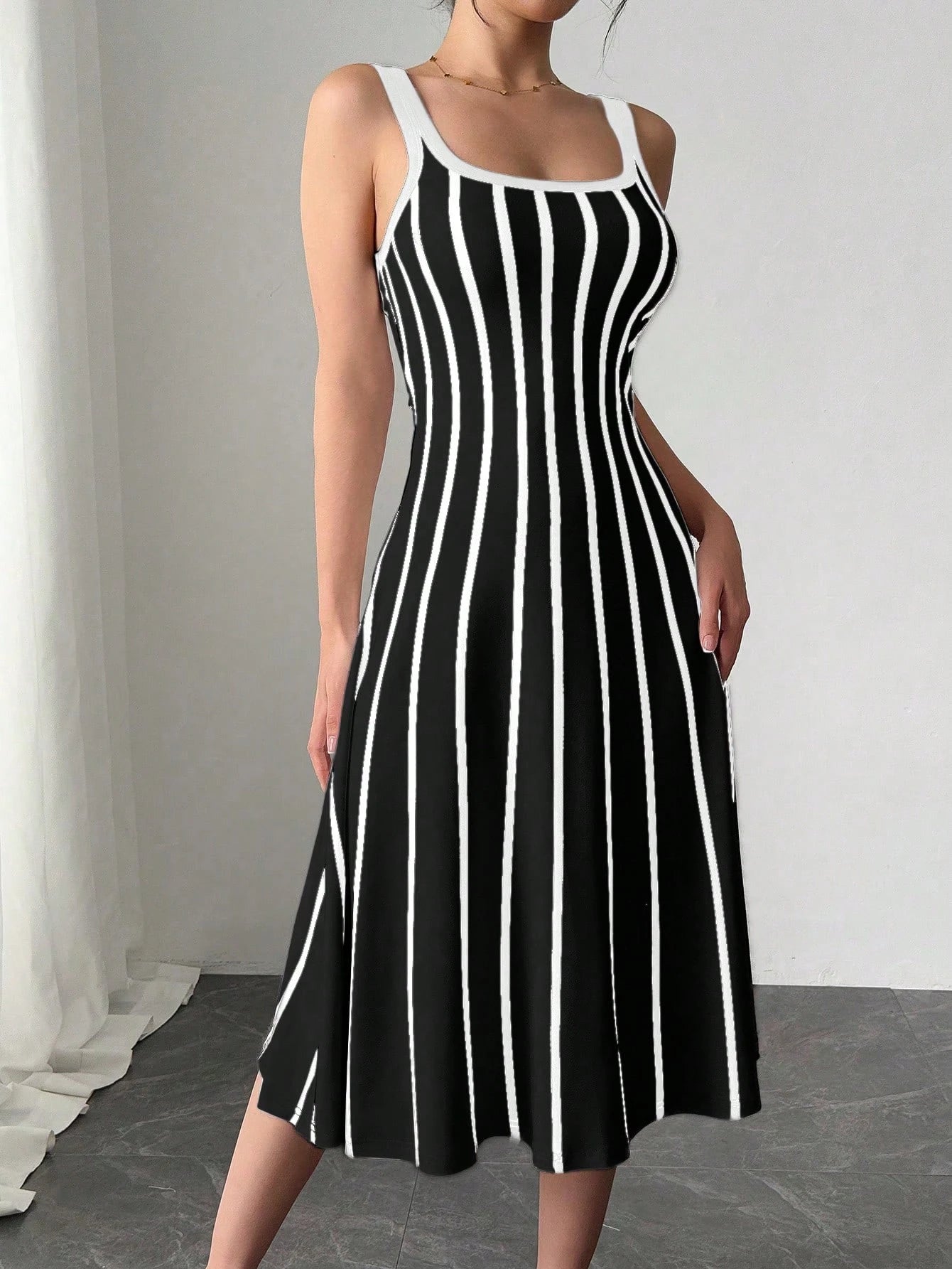 SHEIN Chiquease Women's Simple Fashion Striped Print Dress, Suitable For Summer