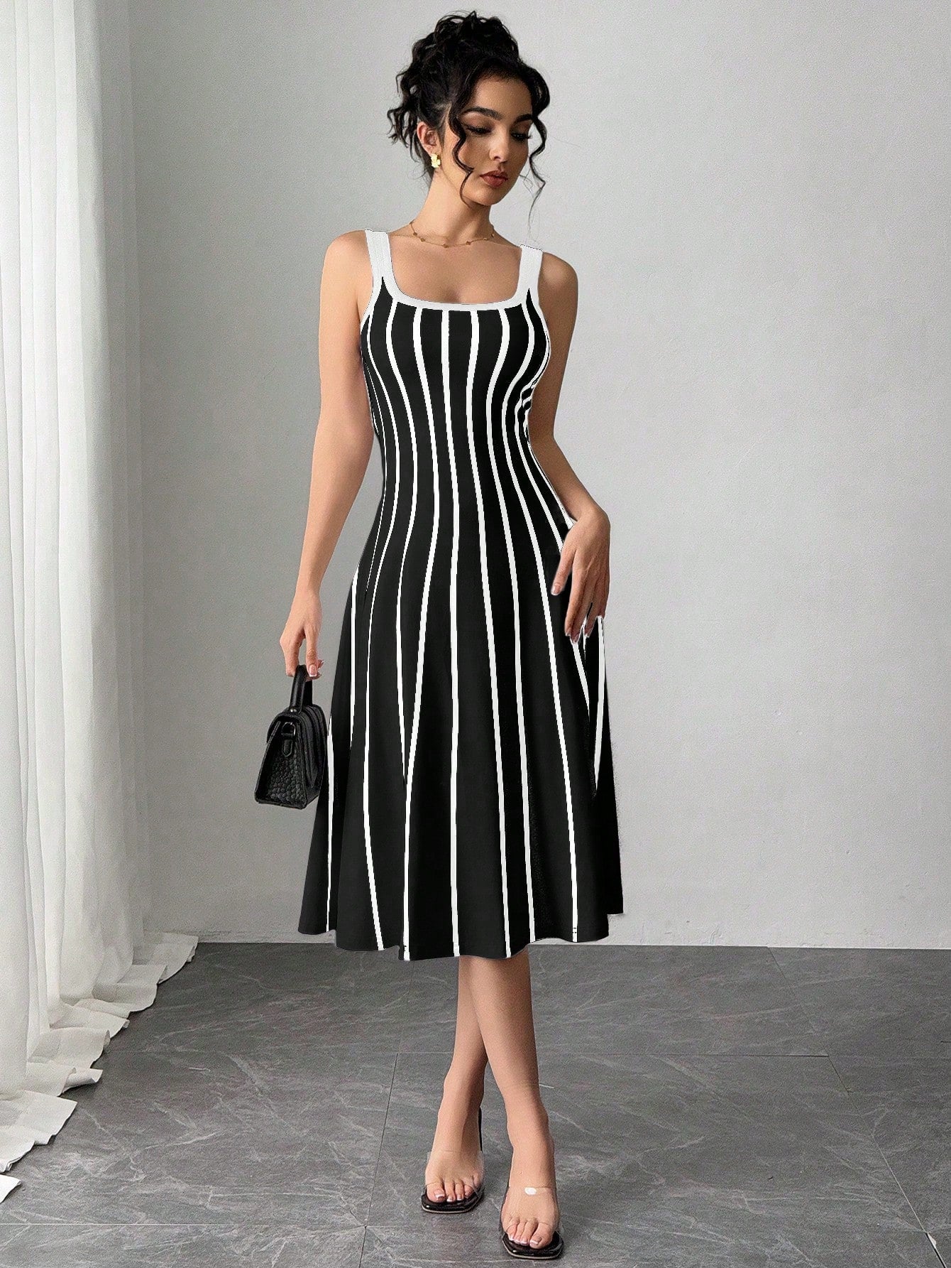 SHEIN Chiquease Women's Simple Fashion Striped Print Dress, Suitable For Summer