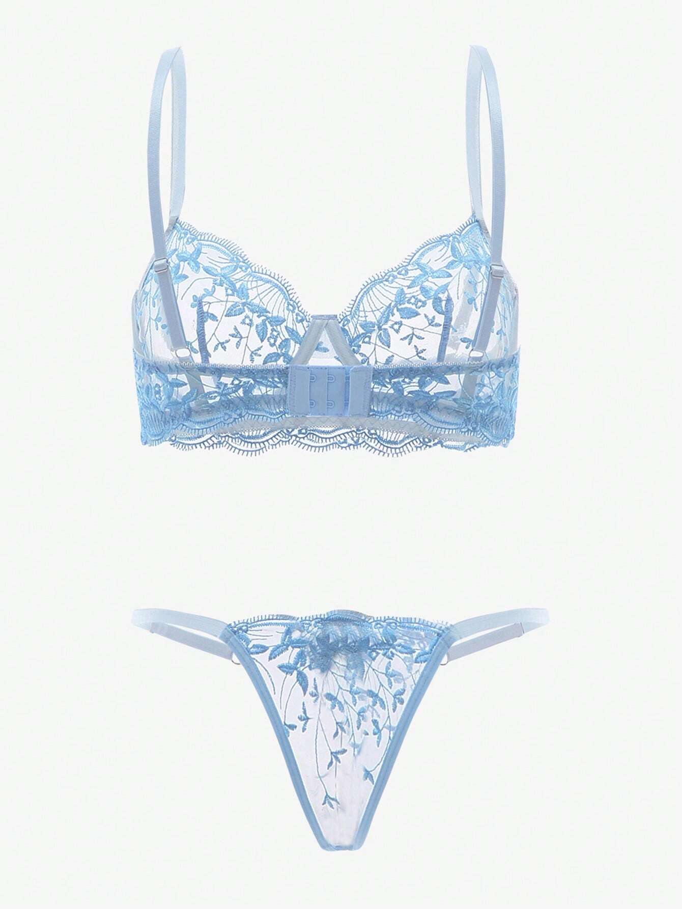  | SHEIN Classic Sexy Embroidered Mesh Underwire Lingerie Set | Lingerie | Shein | OneHub