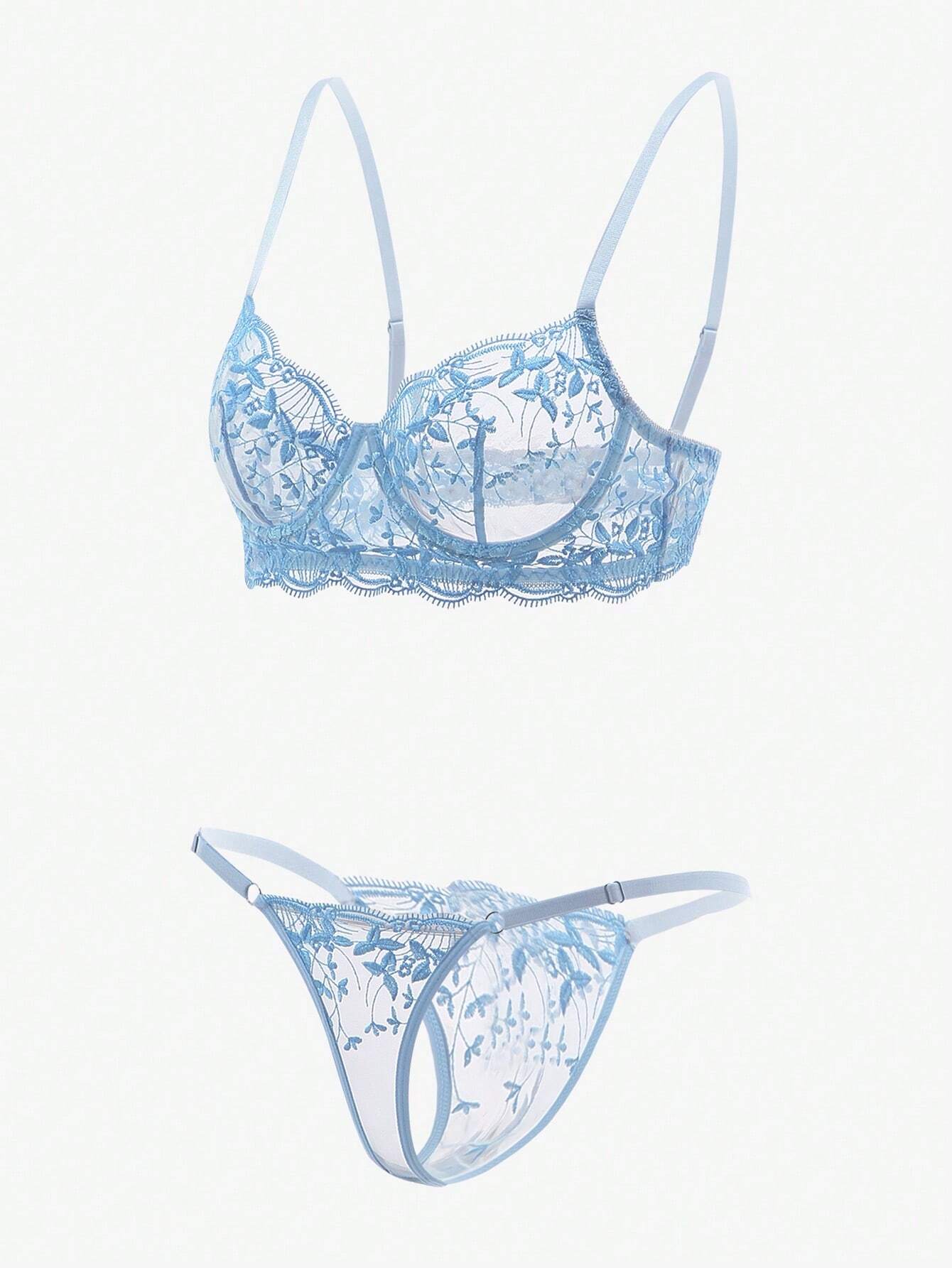  | SHEIN Classic Sexy Embroidered Mesh Underwire Lingerie Set | Lingerie | Shein | OneHub