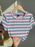 SHEIN Comfortcana Colorful Striped Knitted Slim Fit Women's T-Shirt