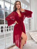  | SHEIN Contrast Lace Flounce Sleeve Mesh Robe & Cami Dress PJ Set | Lingerie | Shein | OneHub