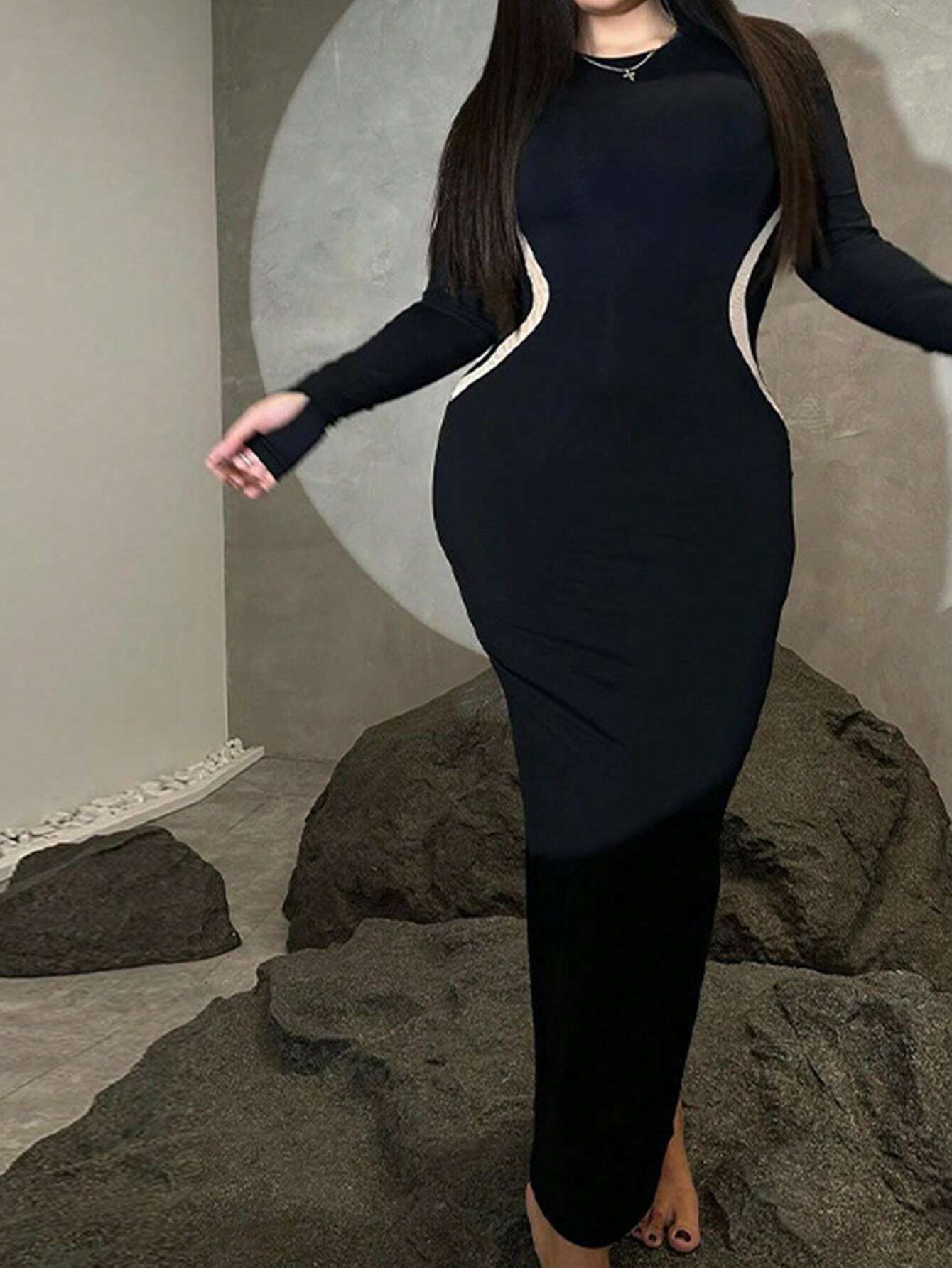 contrast panel bodycon dress Women's Brown Contrast Bust Panel Strappy Mini Dress