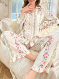  | SHEIN CottageSlumber 2pcs/Set Ruffled Collar Open Front Bubble Texture Printed Pajama Set | Night Dress | Shein | OneHub