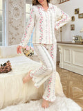  | SHEIN CottageSlumber 2pcs/Set Ruffled Collar Open Front Bubble Texture Printed Pajama Set | Night Dress | Shein | OneHub