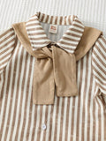 SHEIN Cozy Pixies 3pcs Baby Boy White Summer Casual Carrer Day Back-To-School Striped Short Sleeve Shirt,Cardigan Shawl & Elastic Shorts Set Toddler Boy Linen Clothes