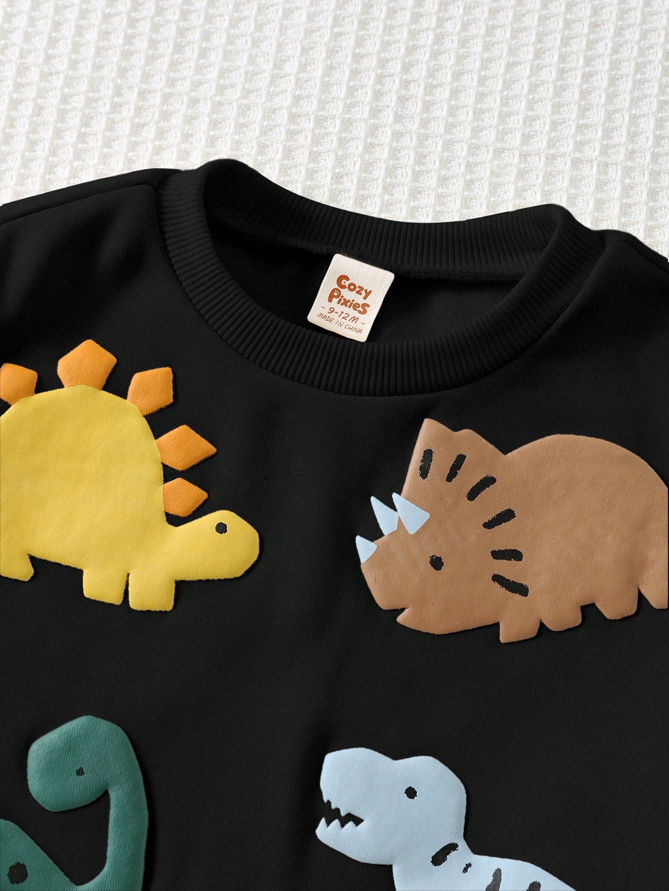 SHEIN Cozy Pixies Baby Boy Cartoon 3D Dinosaur Pattern Knitted Soft Crew Neck Long Sleeve Pullover Autumn Sweatshirt