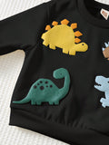 SHEIN Cozy Pixies Baby Boy Cartoon 3D Dinosaur Pattern Knitted Soft Crew Neck Long Sleeve Pullover Autumn Sweatshirt