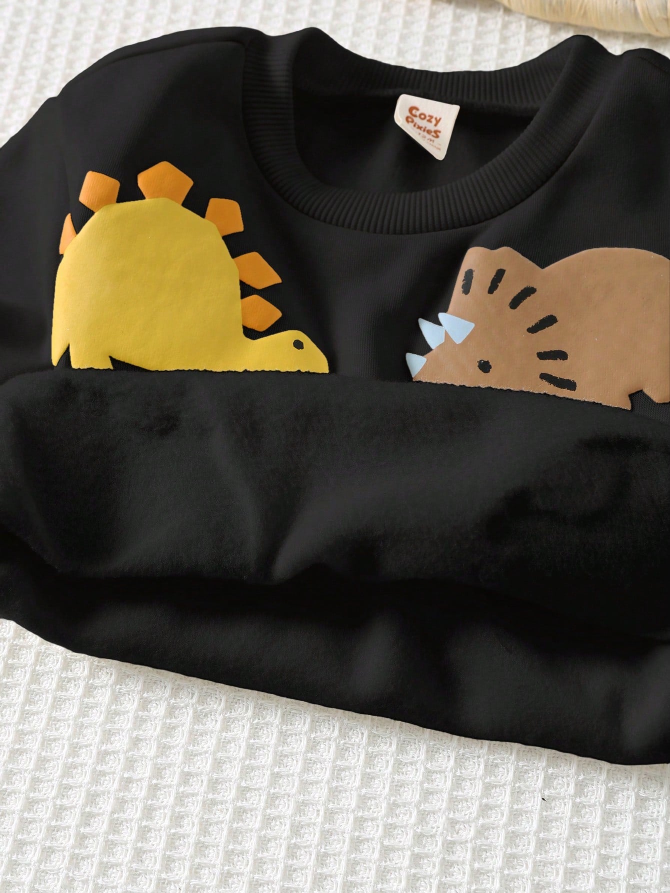 SHEIN Cozy Pixies Baby Boy Cartoon 3D Dinosaur Pattern Knitted Soft Crew Neck Long Sleeve Pullover Autumn Sweatshirt