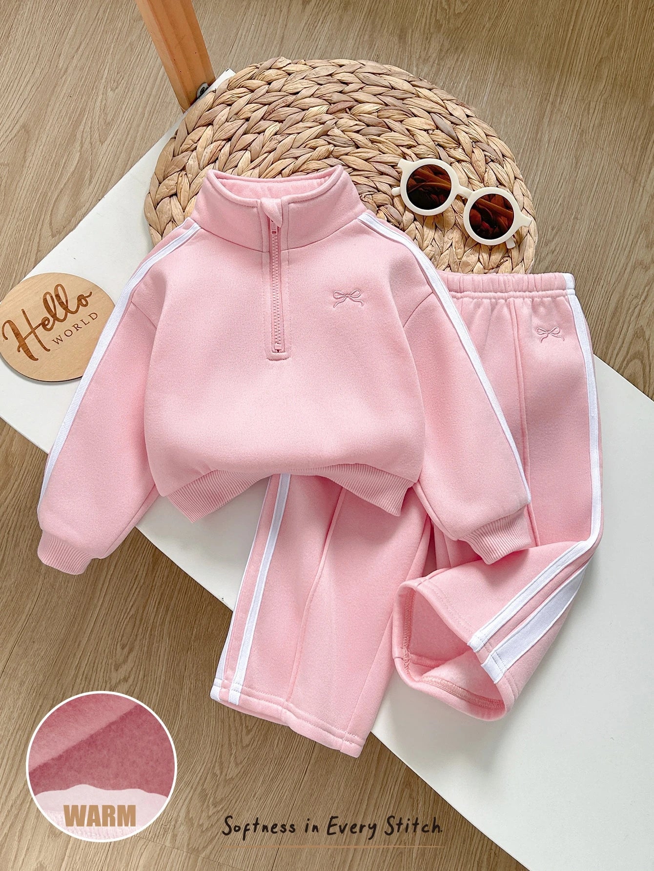 SHEIN Cozy Pixies Babygirl Autumn/Winter Fleece Personalized Fashion Embroidered Letter Zipper Hoodie & Long Pants 2 Pieces Set, Suitable For Outings, Other Occasions