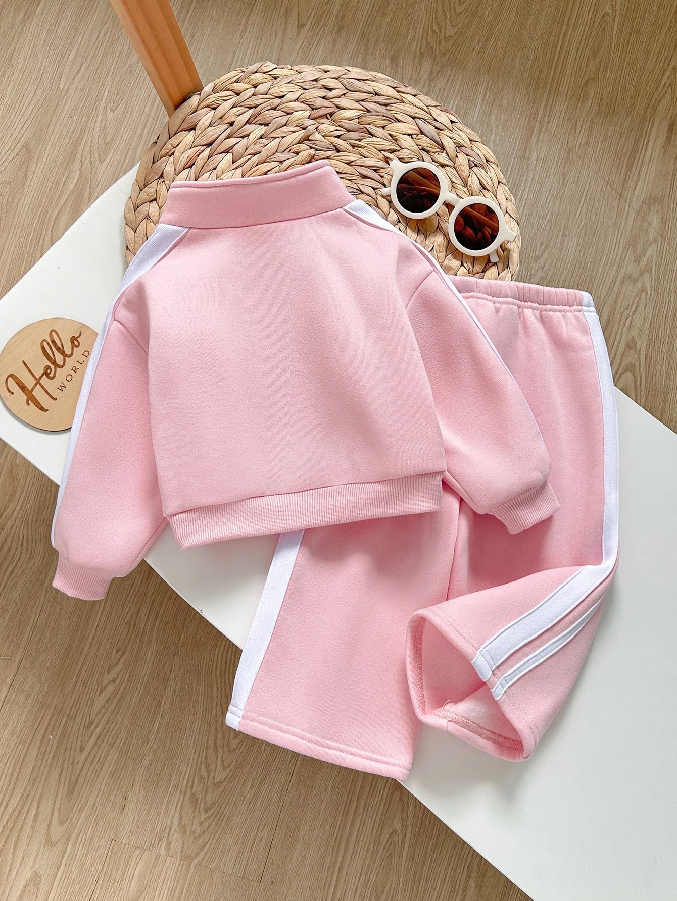 SHEIN Cozy Pixies Babygirl Autumn/Winter Fleece Personalized Fashion Embroidered Letter Zipper Hoodie & Long Pants 2 Pieces Set, Suitable For Outings, Other Occasions