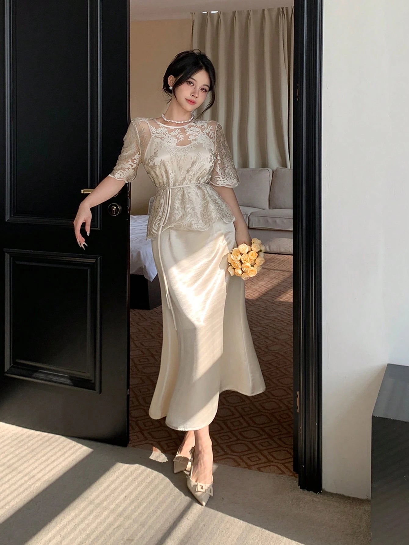  | SHEIN DAZY 2pcs Women Lace Shirt & Slip Dress Set | Dress | Shein | OneHub