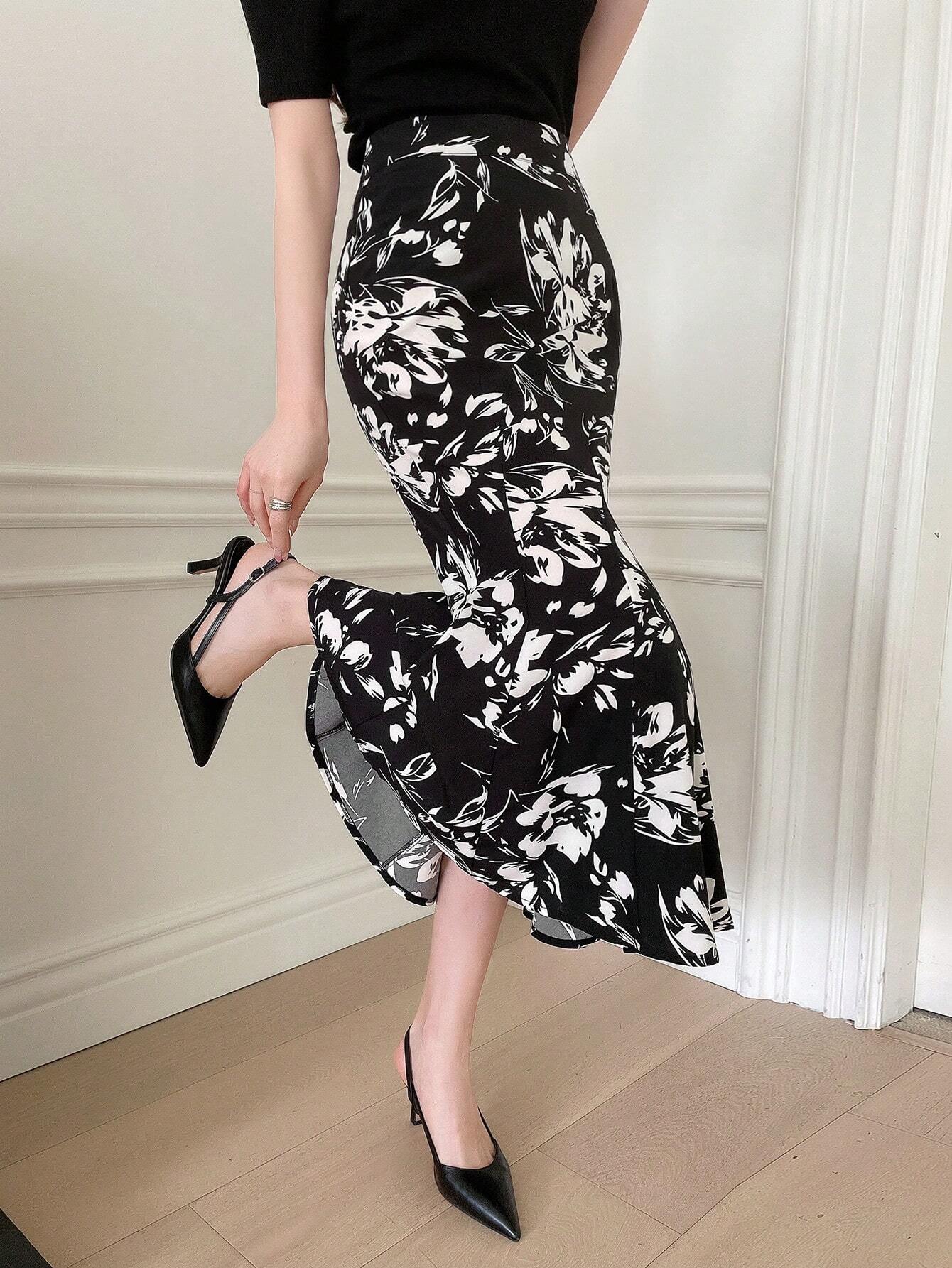  | SHEIN DAZY Asymmetrical Floral Print Pencil Mermaid Skirt With Hip-Wrapped Design | Skirt | Shein | OneHub