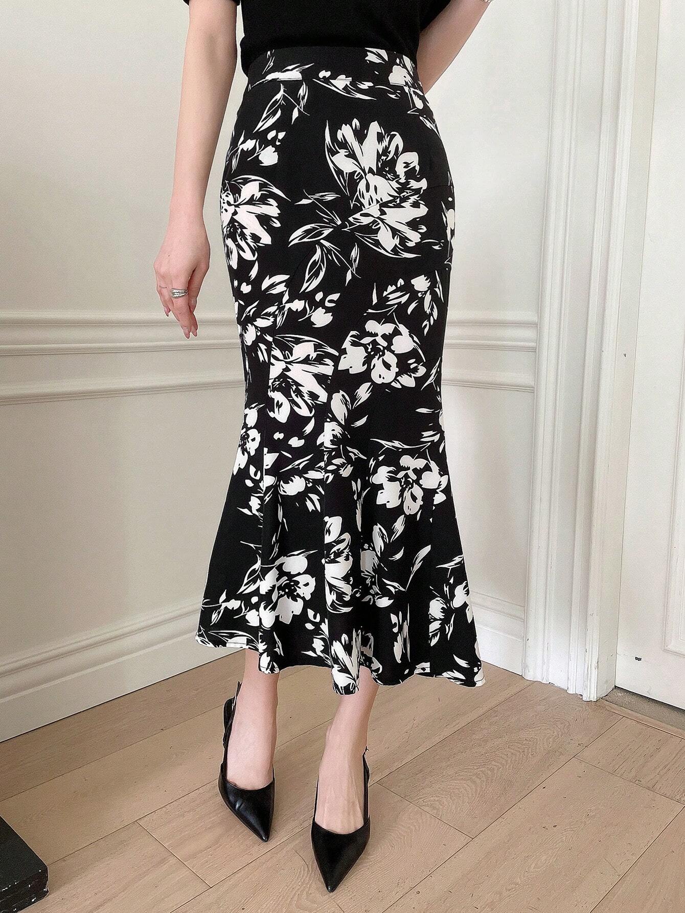 | SHEIN DAZY Asymmetrical Floral Print Pencil Mermaid Skirt With Hip-Wrapped Design | Skirt | Shein | OneHub