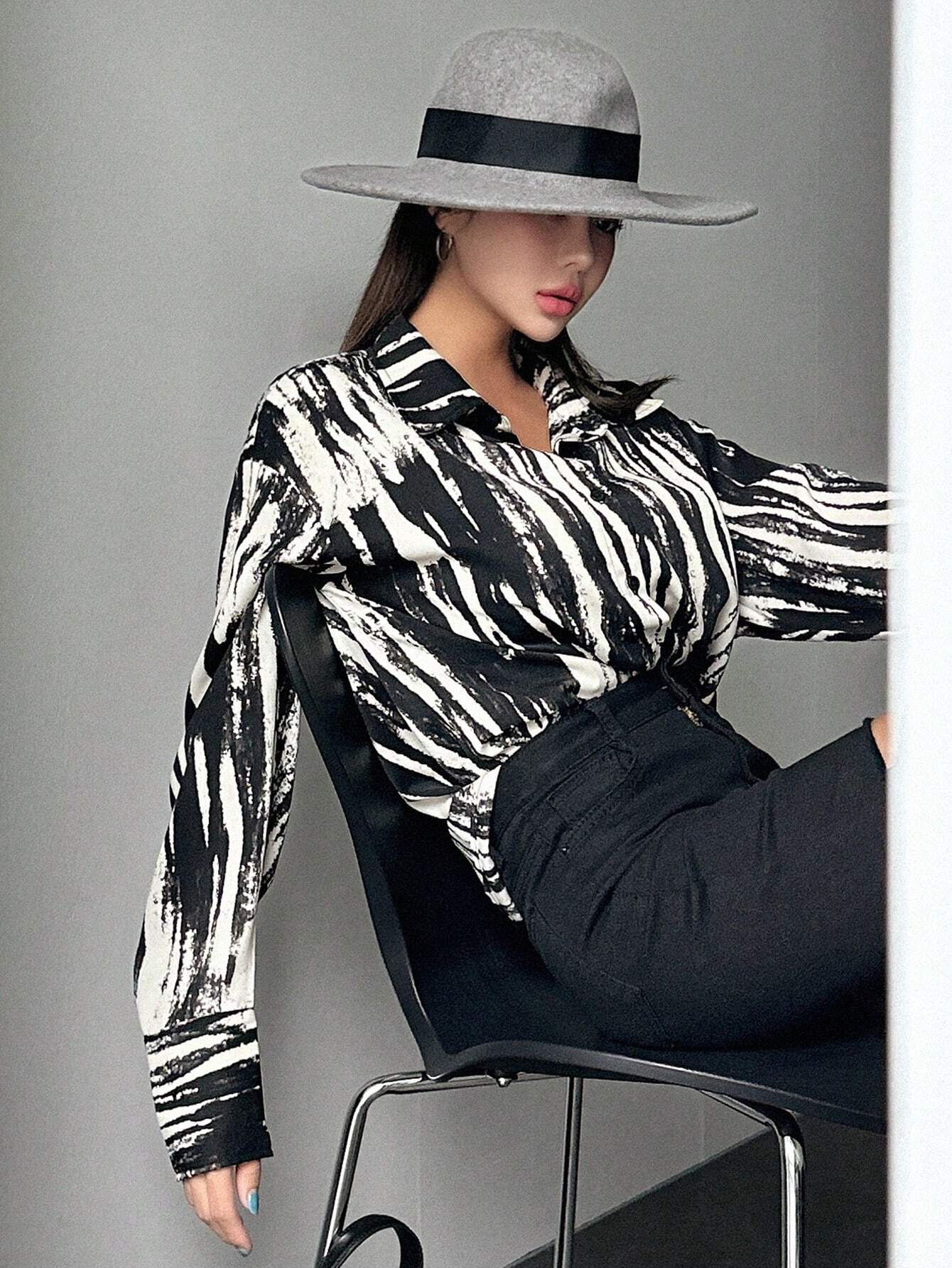  | SHEIN DAZY Brush Print Drop Shoulder Shirt | Blouse | Shein | OneHub