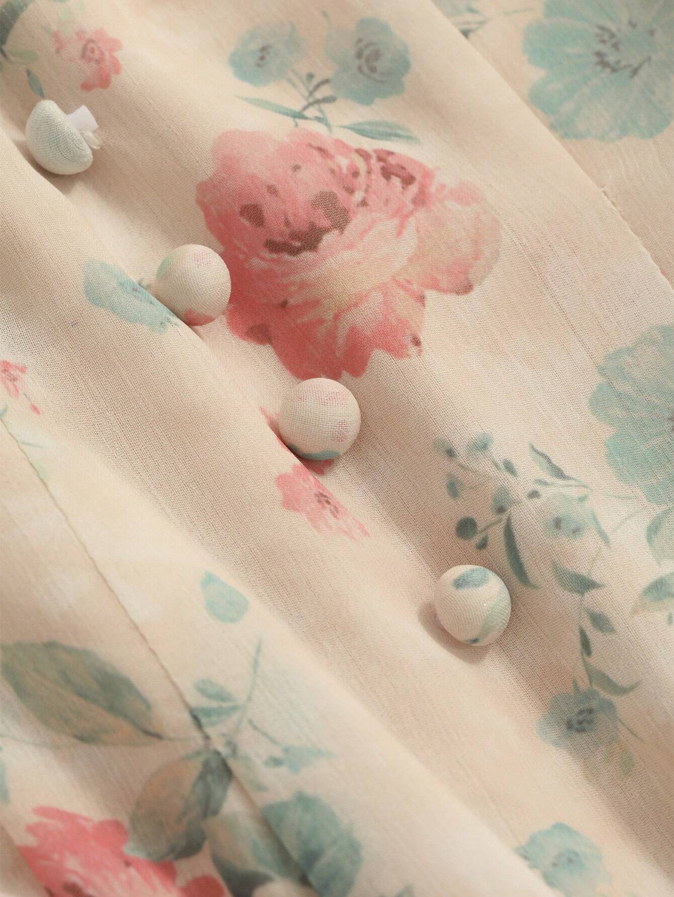  | SHEIN DAZY Chiffon Bohemian Floral Print V-Neck Dress With Buttons, Long Sleeve, High Waisted And Floor-Length | Dress | Shein | OneHub