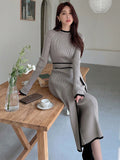 SHEIN DAZY Contrast Binding Belted Sweater Dress