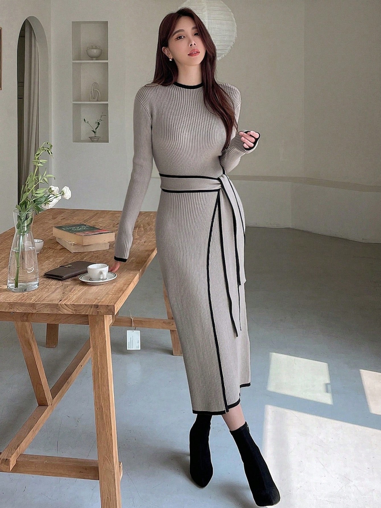 SHEIN DAZY Contrast Binding Belted Sweater Dress | Dress | OneHub SHEIN DAZY Contrast Binding Belted Sweater Dress | Dress | OneHub