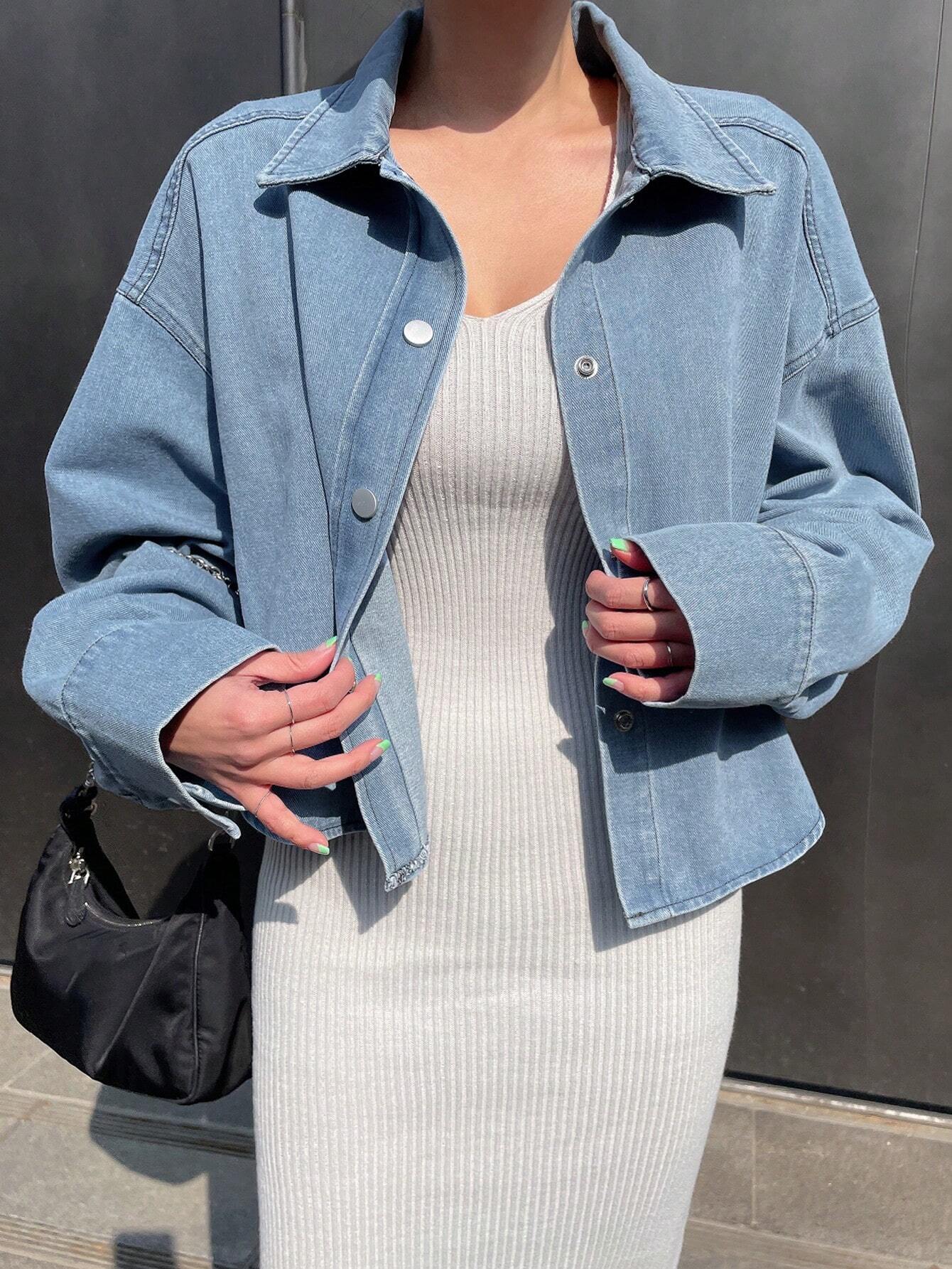  | SHEIN  DAZY Drop Shoulder Button Front Denim Shirt | Blouse | Shein | OneHub