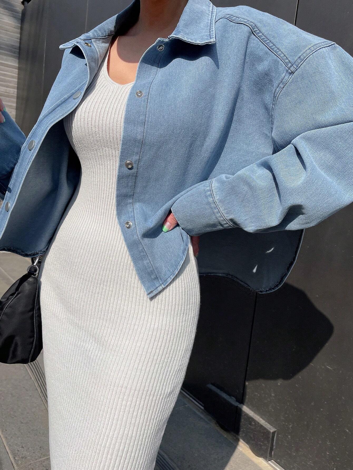  | SHEIN  DAZY Drop Shoulder Button Front Denim Shirt | Blouse | Shein | OneHub