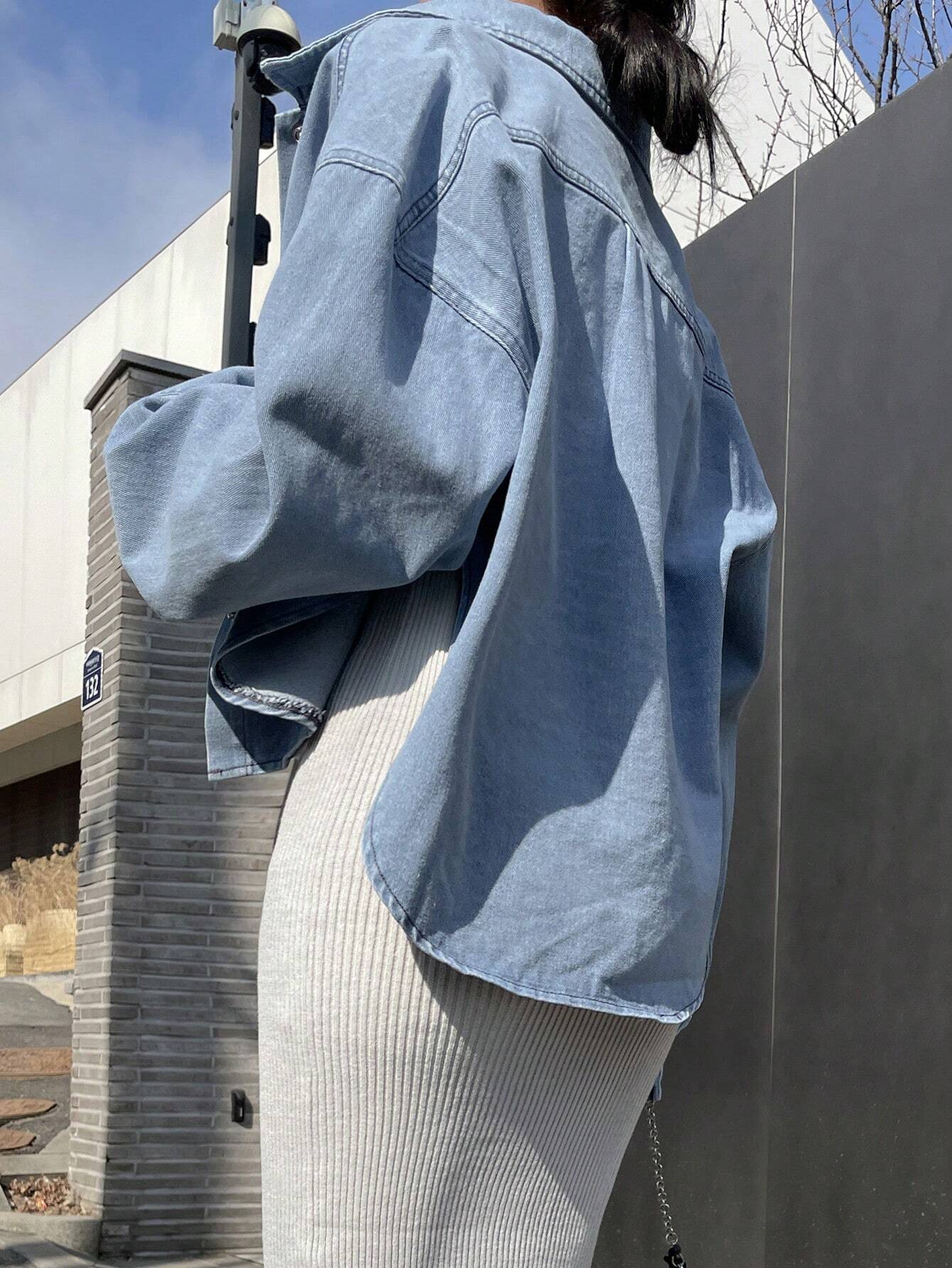  | SHEIN  DAZY Drop Shoulder Button Front Denim Shirt | Blouse | Shein | OneHub