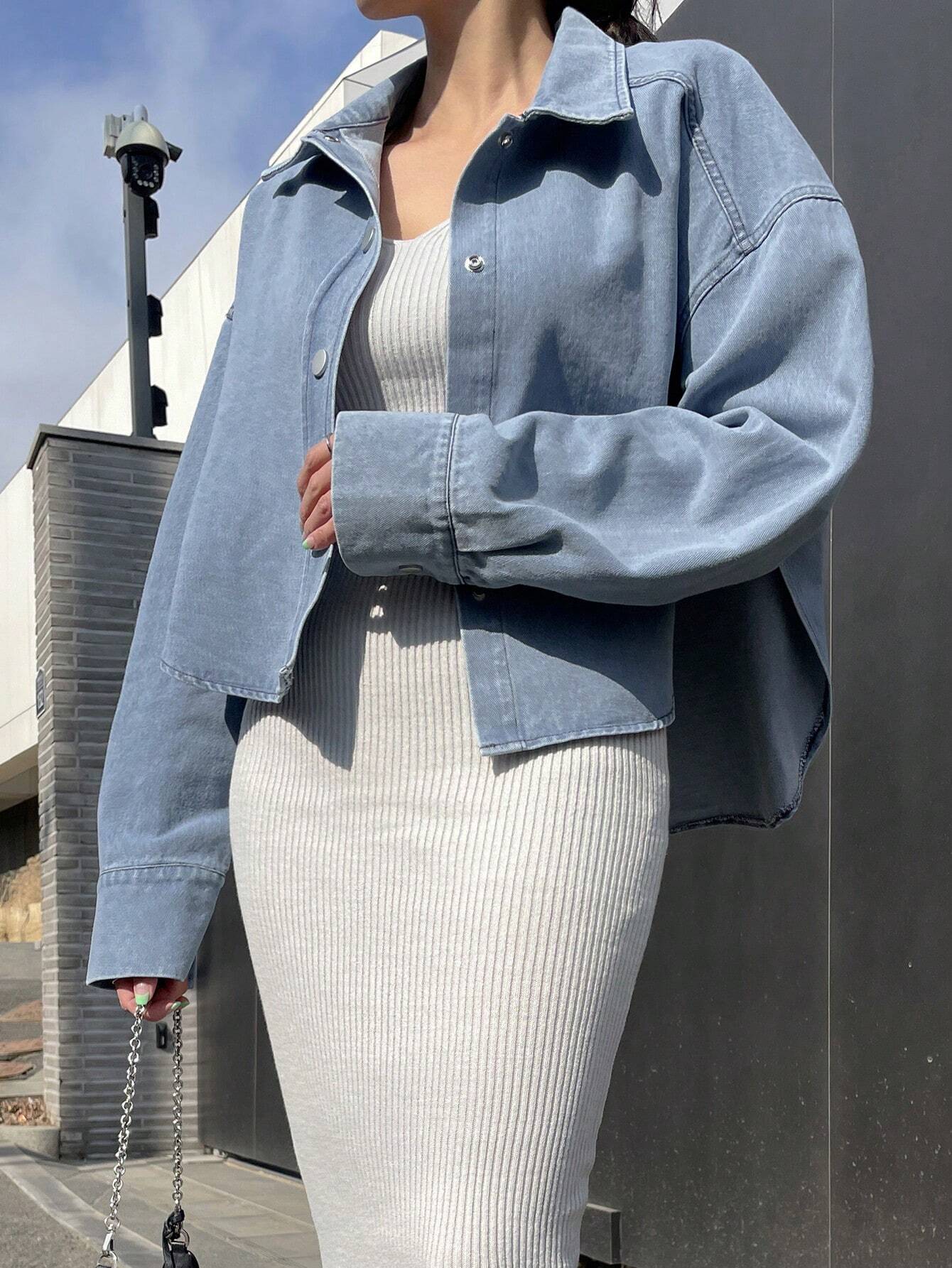  | SHEIN  DAZY Drop Shoulder Button Front Denim Shirt | Blouse | Shein | OneHub