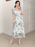 | SHEIN DAZY Elegant Floral Print Square Neck Puff Sleeve Dress For Spring And Summer | Dress | Shein | OneHub