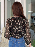  | SHEIN DAZY Floral Print Lantern Sleeve Wrap Detail Blouse | Shirt | Shein | OneHub