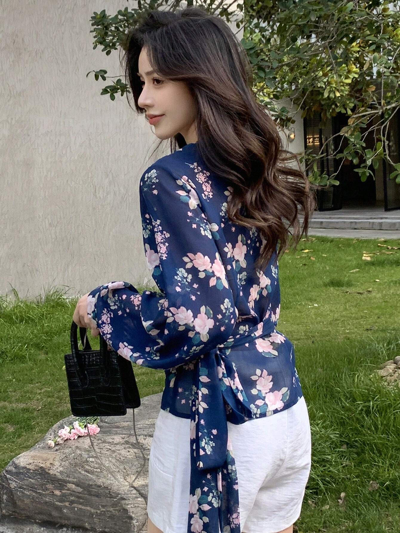  | SHEIN DAZY Floral Print Surplice Neck Lantern Sleeve Blouse | Top | Shein | OneHub