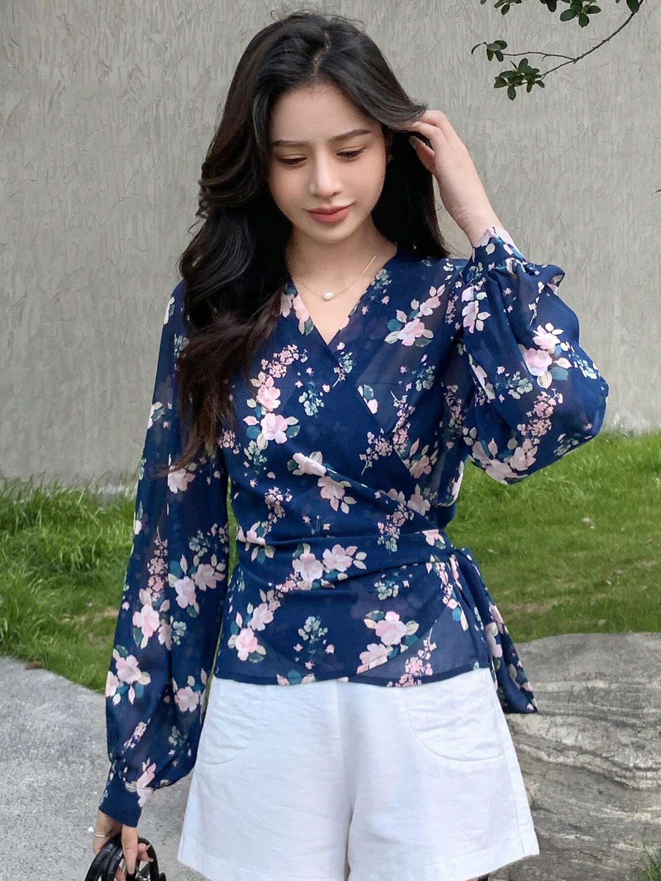  | SHEIN DAZY Floral Print Surplice Neck Lantern Sleeve Blouse | Top | Shein | OneHub