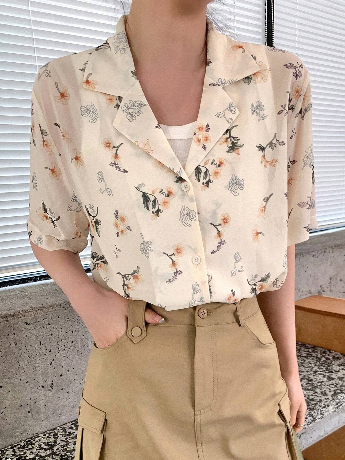  | SHEIN DAZY Floral Print Turn-Down Collar Loose Short Sleeve Women's Shirt | Shirt | Shein | OneHub